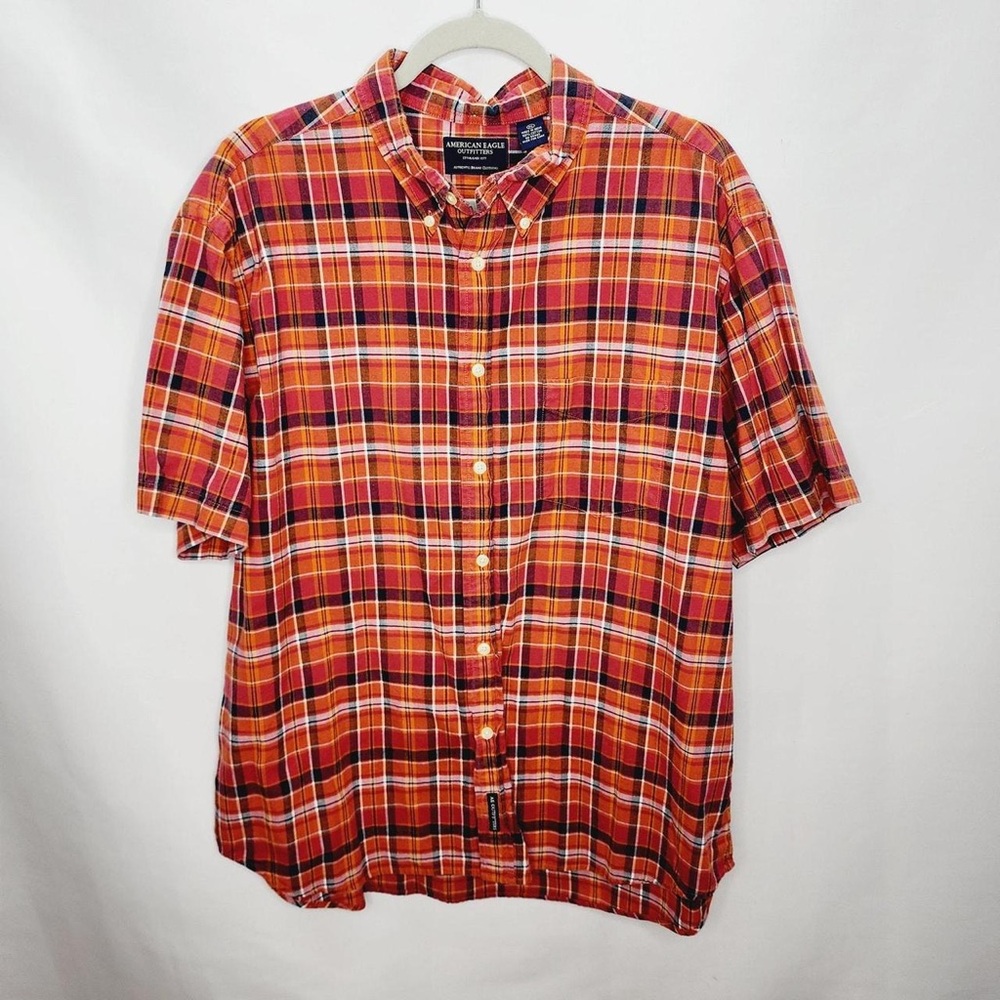 Orange Plaid Button Down Shirt